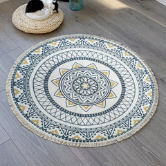 Boho Round Area Rug Vintage Non Slip Throw Floor Mat Handwoven Tassel