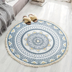 Boho Round Area Rug Vintage Non Slip Throw Floor Mat Handwoven Tassel