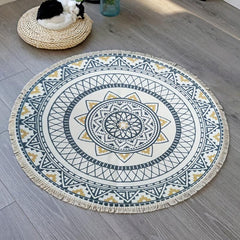 Boho Round Area Rug Vintage Non Slip Throw Floor Mat Handwoven Tassel