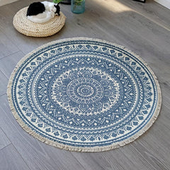 Boho Round Area Rug Vintage Non Slip Throw Floor Mat Handwoven Tassel
