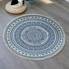 Boho Round Area Rug Vintage Non Slip Throw Floor Mat Handwoven Tassel