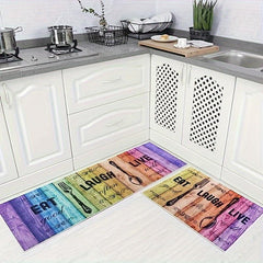 2pcs Farmhouse Kitchen Mat Set Non Slip Backing, Pattern Printed Kitchen Rugs