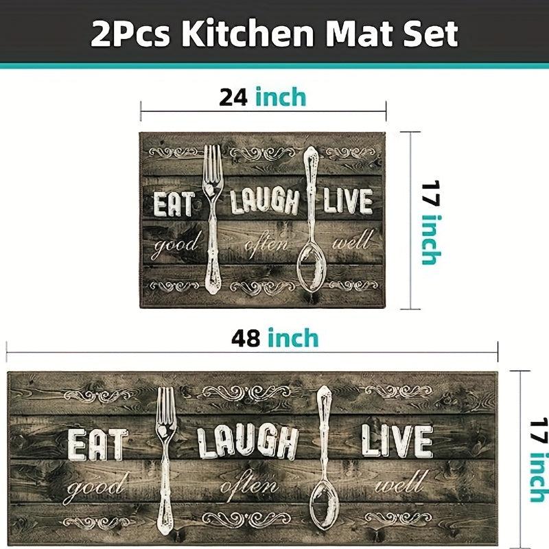 2pcs Farmhouse Kitchen Mat Set Non Slip Backing, Pattern Printed Kitchen Rugs