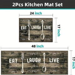 2pcs Farmhouse Kitchen Mat Set Non Slip Backing, Pattern Printed Kitchen Rugs