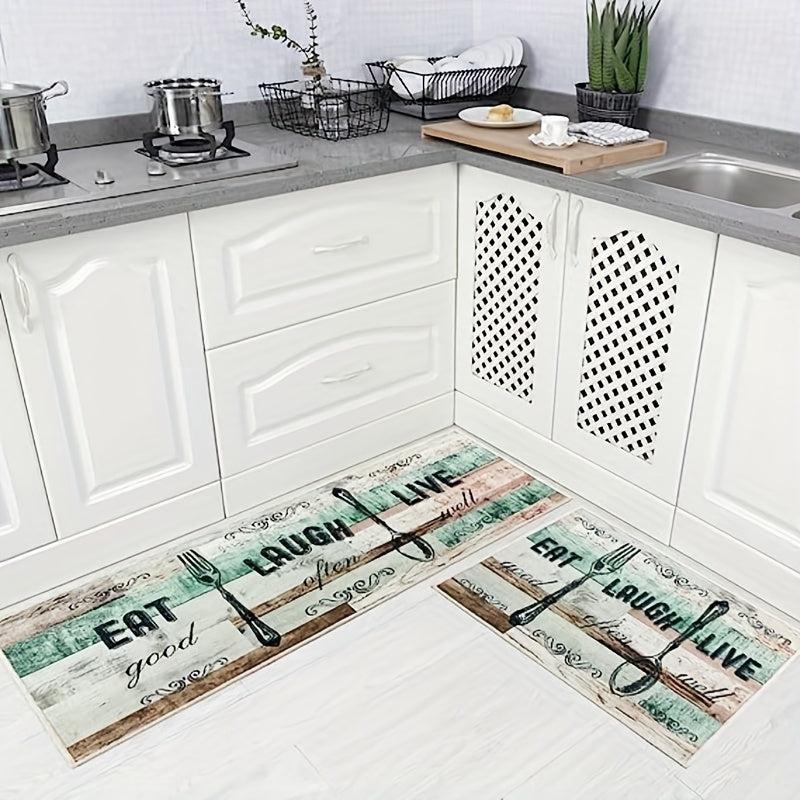2pcs Farmhouse Kitchen Mat Set Non Slip Backing, Pattern Printed Kitchen Rugs