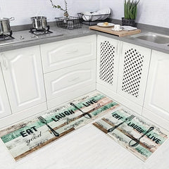 2pcs Farmhouse Kitchen Mat Set Non Slip Backing, Pattern Printed Kitchen Rugs