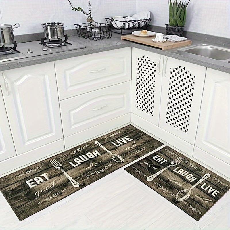 2pcs Farmhouse Kitchen Mat Set Non Slip Backing, Pattern Printed Kitchen Rugs