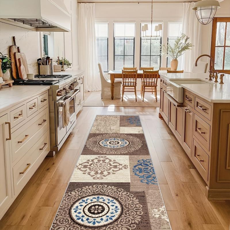 Modern Oriental Hallway Runner Rug, Non-Slip Washable Stair Carpet Runner
