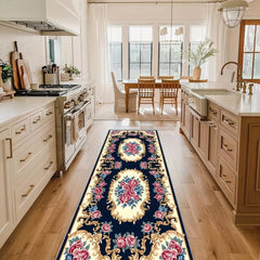 Vintage Floral Runner Rug Non Slip Washable Low Pile Hallway Runner Portable Rug