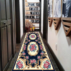 Vintage Floral Runner Rug Non Slip Washable Low Pile Hallway Runner Portable Rug