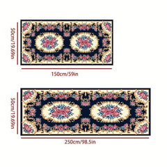 Vintage Floral Runner Rug Non Slip Washable Low Pile Hallway Runner Portable Rug