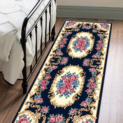 Vintage Floral Runner Rug Non Slip Washable Low Pile Hallway Runner Portable Rug