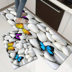 Non Slip Butterfly Kitchen Floor Mat Flannel Rug - Waterproof