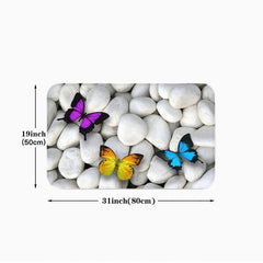 Non Slip Butterfly Kitchen Floor Mat Flannel Rug - Waterproof