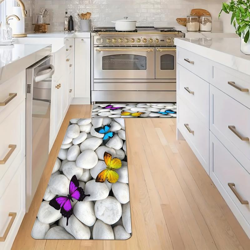 Non Slip Butterfly Kitchen Floor Mat Flannel Rug - Waterproof