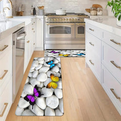 Non Slip Butterfly Kitchen Floor Mat Flannel Rug - Waterproof