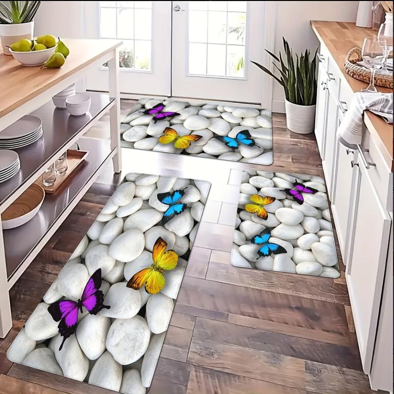 Non Slip Butterfly Kitchen Floor Mat Flannel Rug - Waterproof