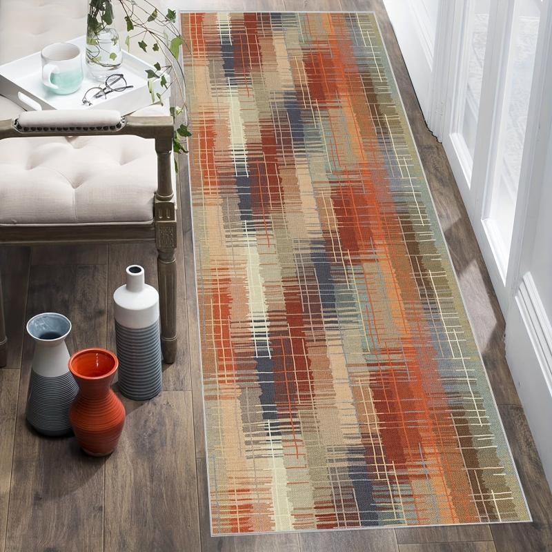 Abstract Fluffy Runner Rug Washable Indoor Outdoor Area Rug
