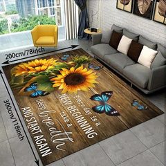 Sunflower Art Carpet Mat Butterfly Flowers Non Slip Mat Area Rug Runners