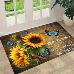 Sunflower Art Carpet Mat Butterfly Flowers Non Slip Mat Area Rug Runners