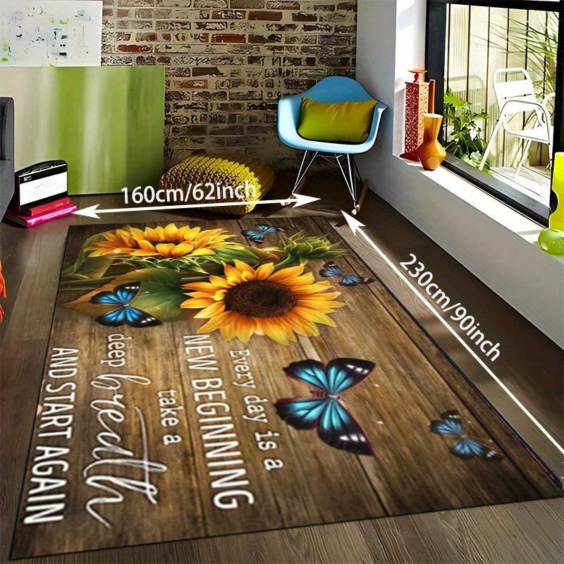 Sunflower Art Carpet Mat Butterfly Flowers Non Slip Mat Area Rug Runners