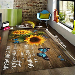 Sunflower Art Carpet Mat Butterfly Flowers Non Slip Mat Area Rug Runners