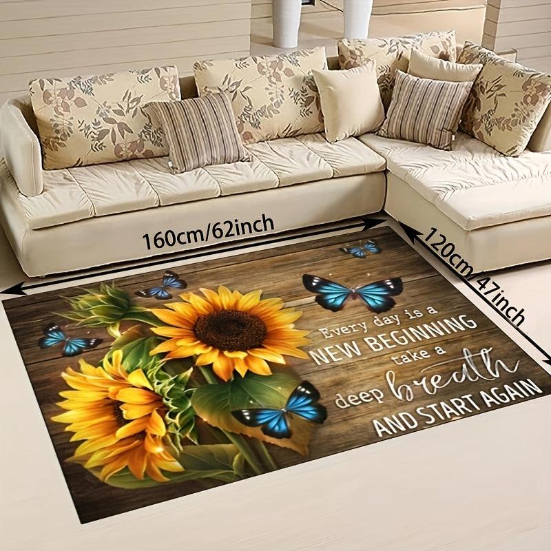Sunflower Art Carpet Mat Butterfly Flowers Non Slip Mat Area Rug Runners