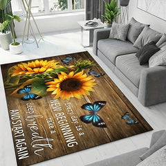 Sunflower Art Carpet Mat Butterfly Flowers Non Slip Mat Area Rug Runners