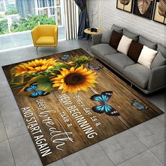 Sunflower Art Carpet Mat Butterfly Flowers Non Slip Mat Area Rug Runners