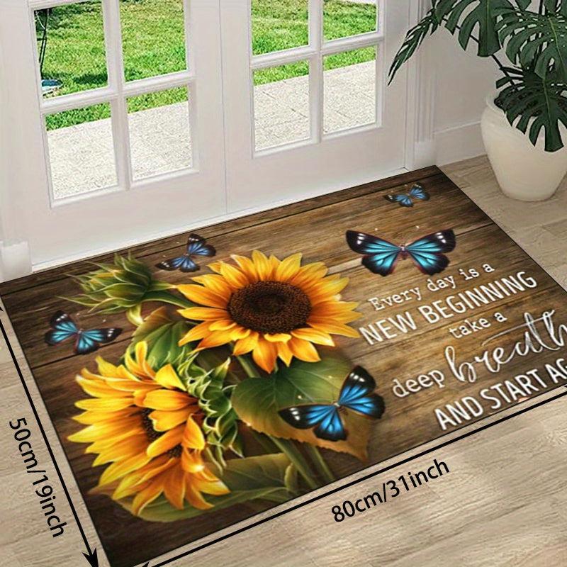 Sunflower Art Carpet Mat Butterfly Flowers Non Slip Mat Area Rug Runners