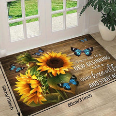 Sunflower Art Carpet Mat Butterfly Flowers Non Slip Mat Area Rug Runners