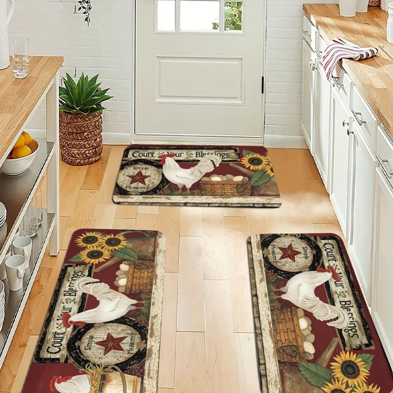 Cartoon Chicken Carpet Retro Kitchen Rug Non Slip Colorful Indoor Carpet