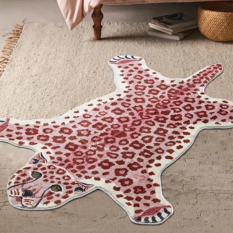 Leopard Patterned Carpet Mat Animal Patterned Mirror Front Floor Mat Short Plush