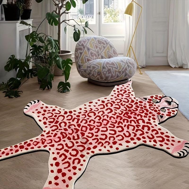 Leopard Patterned Carpet Mat Animal Patterned Mirror Front Floor Mat Short Plush