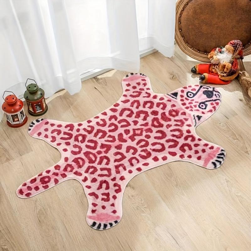 Leopard Patterned Carpet Mat Animal Patterned Mirror Front Floor Mat Short Plush