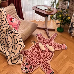 Leopard Patterned Carpet Mat Animal Patterned Mirror Front Floor Mat Short Plush