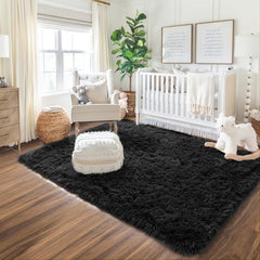 Furry Floor Mat Modern Solid Area Rug Non Slip Indoor Carpet Shaggy Bedroom Mat