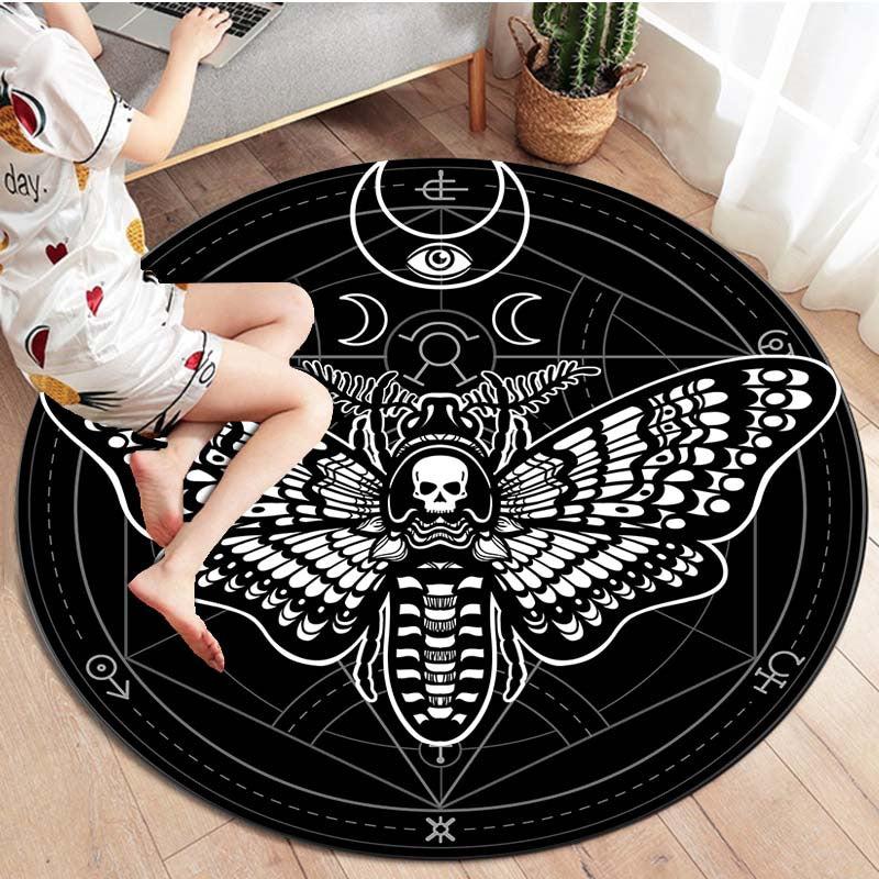 Death Moth Pattern Round Area Rug Non Slip Washable Rug for Living Room Bedroom
