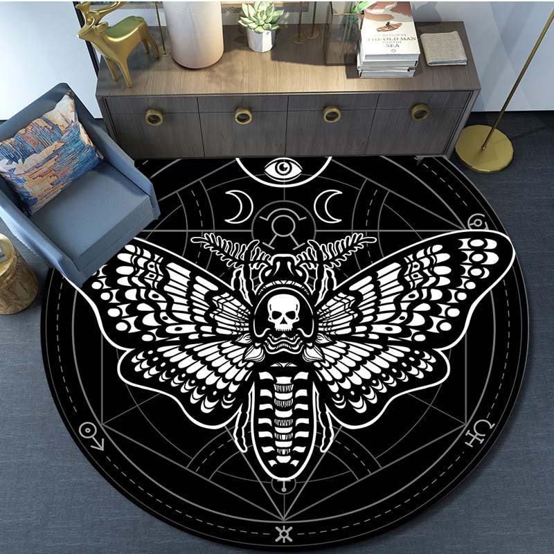 Death Moth Pattern Round Area Rug Non Slip Washable Rug for Living Room Bedroom