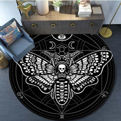 Death Moth Pattern Round Area Rug Non Slip Washable Rug for Living Room Bedroom