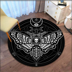 Death Moth Pattern Round Area Rug Non Slip Washable Rug for Living Room Bedroom