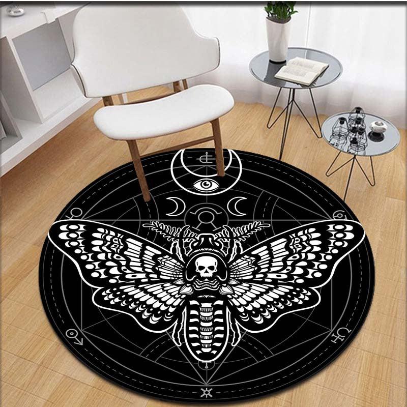 Death Moth Pattern Round Area Rug Non Slip Washable Rug for Living Room Bedroom