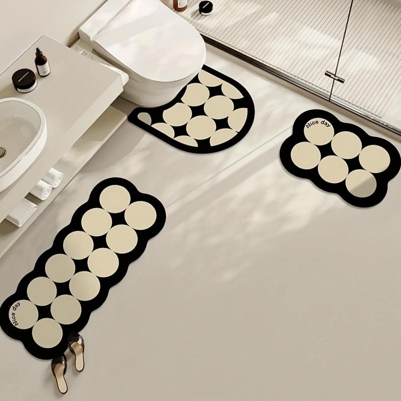 3pcs Geometric Bath Rug Diatom Mud Non-slip Mat for Bathroom Countertop