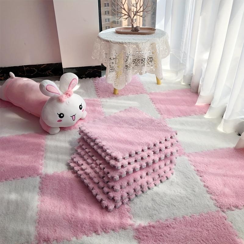 4pcs Thickened Interlocking Foam Mat Fluffy Square Foam Carpet Tiles