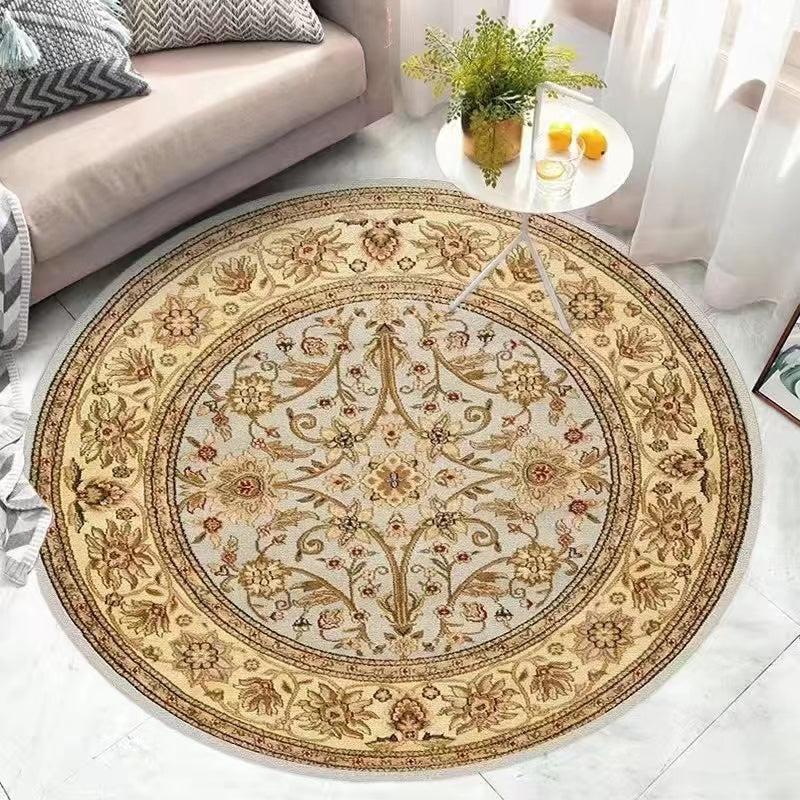 Round Vintage Carpet Boho Floral Non-slip Floor Mat Living Room R