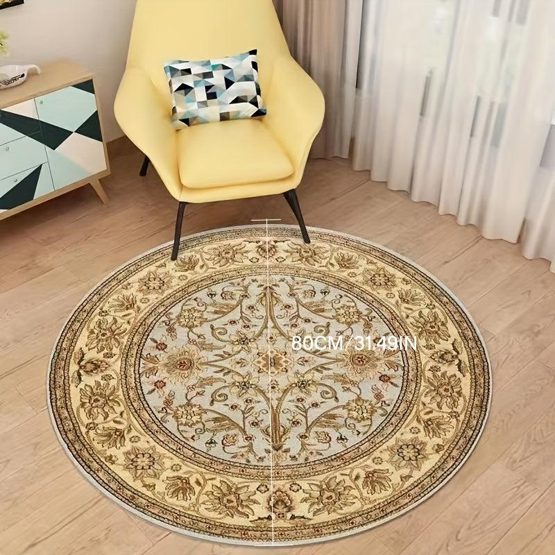 Round Vintage Carpet Boho Floral Non-slip Floor Mat Living Room R