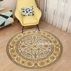 Round Vintage Carpet Boho Floral Non-slip Floor Mat Living Room R