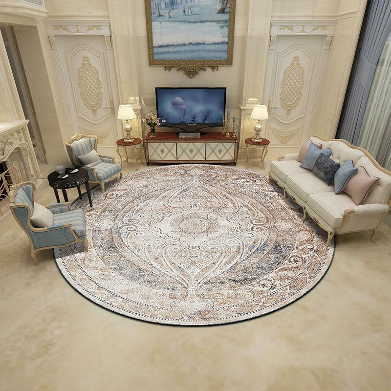 Round Vintage Carpet Boho Floral Non-slip Floor Mat Living Room R