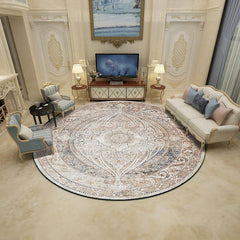 Round Vintage Carpet Boho Floral Non-slip Floor Mat Living Room R