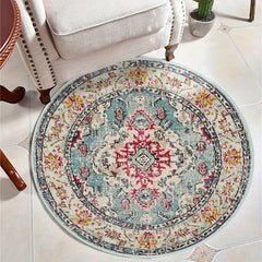 Round Vintage Carpet Boho Floral Non-slip Floor Mat Living Room R